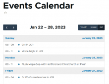 Screenshot of the calendar